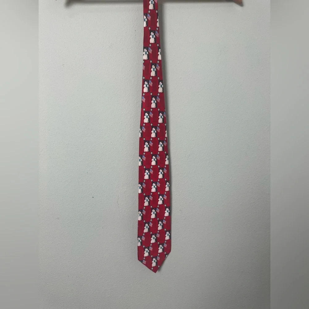 Hallmark Holiday Traditions Christmas/Holiday‎ Snowman & American Flag Silk Tie